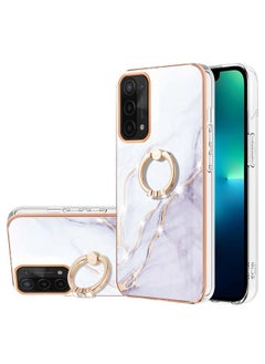 HuHa Case Cover For OPPO A74 5G / A93 5G / A54 5G / A93s 5G Electroplating Marble Pattern IMD TPU Phone Case with Ring Holder White 006 