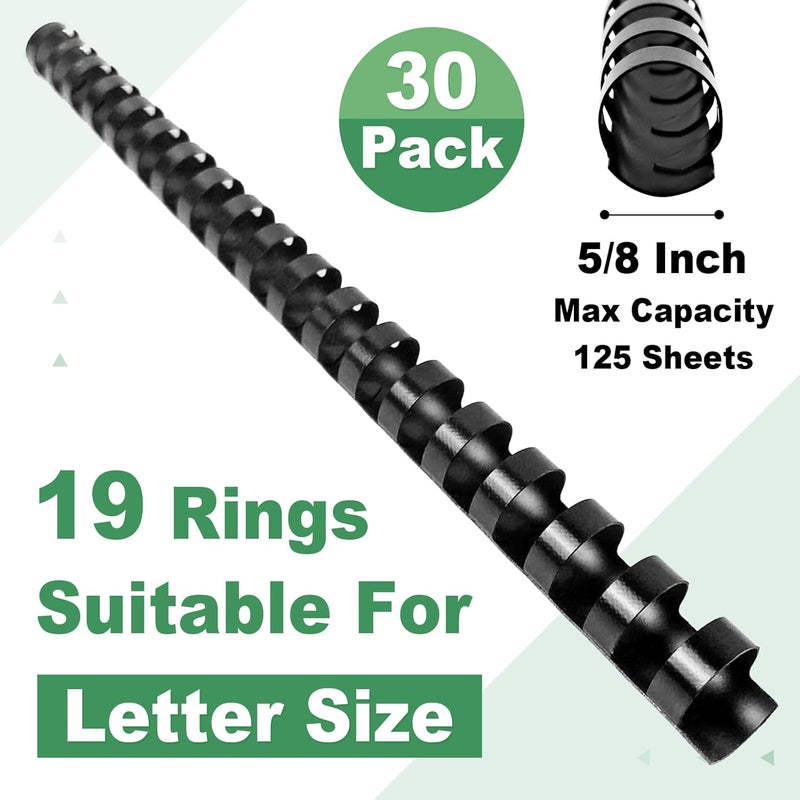 HOUYEE Store 5/8 Inch Plastic Binding Comb 19 Ring, 125 Sheet Capacity, Letter Size Black Comb Binding Spines (30 Pack) - Image 2