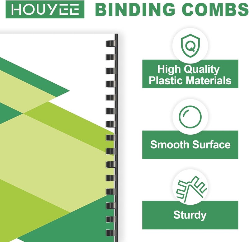 HOUYEE Store 5/8 Inch Plastic Binding Comb 19 Ring, 125 Sheet Capacity, Letter Size Black Comb Binding Spines (30 Pack) - Image 3