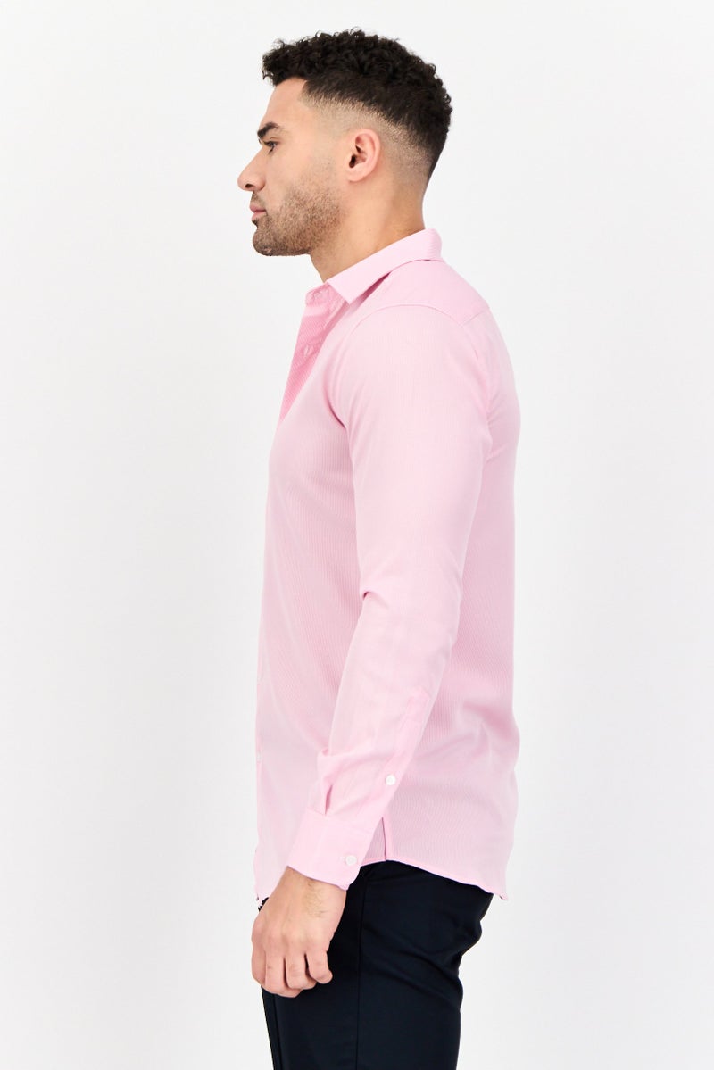 Scotch & Soda Men Modern Fit Micro Stripe Long Sleeve Dress Shirt, Pink - Image 2