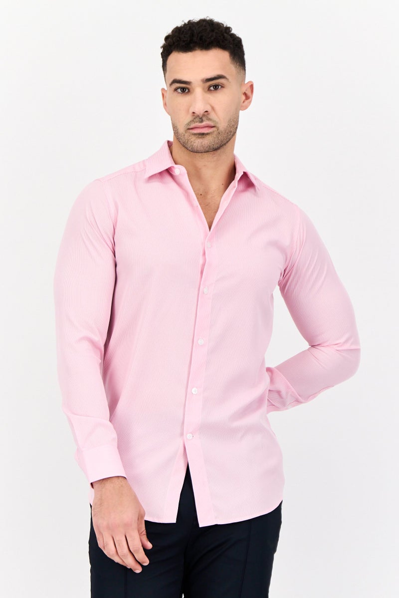 Scotch & Soda Men Modern Fit Micro Stripe Long Sleeve Dress Shirt, Pink - Image 1