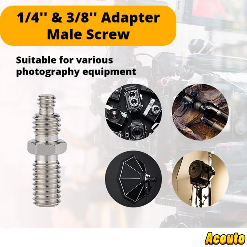 Acouto 1/4'' to 3/8'' Adapter Male Screw, 1/4'' & 3/8'' Adapter Male Screw for Ball Head Tripod Monopod Camera Mount Accessories Dual Use Screw Converter - Image 2