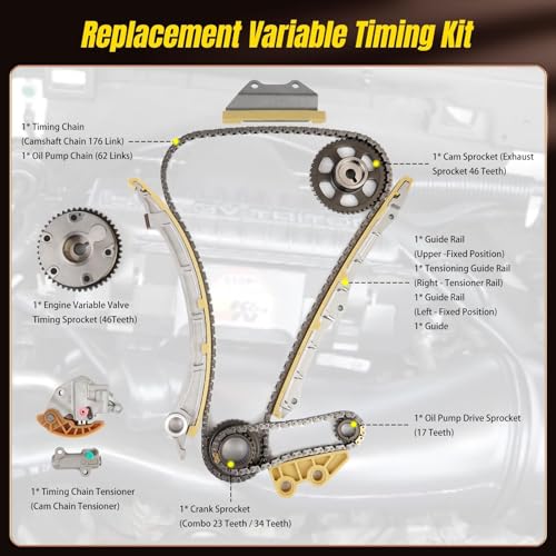 BHB Engine Timing Chain Kit with VVT Gear Camshaft Adjuster Compatible with Honda Acura ILX 2013-2015 TSX 2009-2014 Accord 2008-2012 Civic 2012-2015 Crosstour 2012-2015 CR-V CRV 2010-2014 2.4L - Image 2