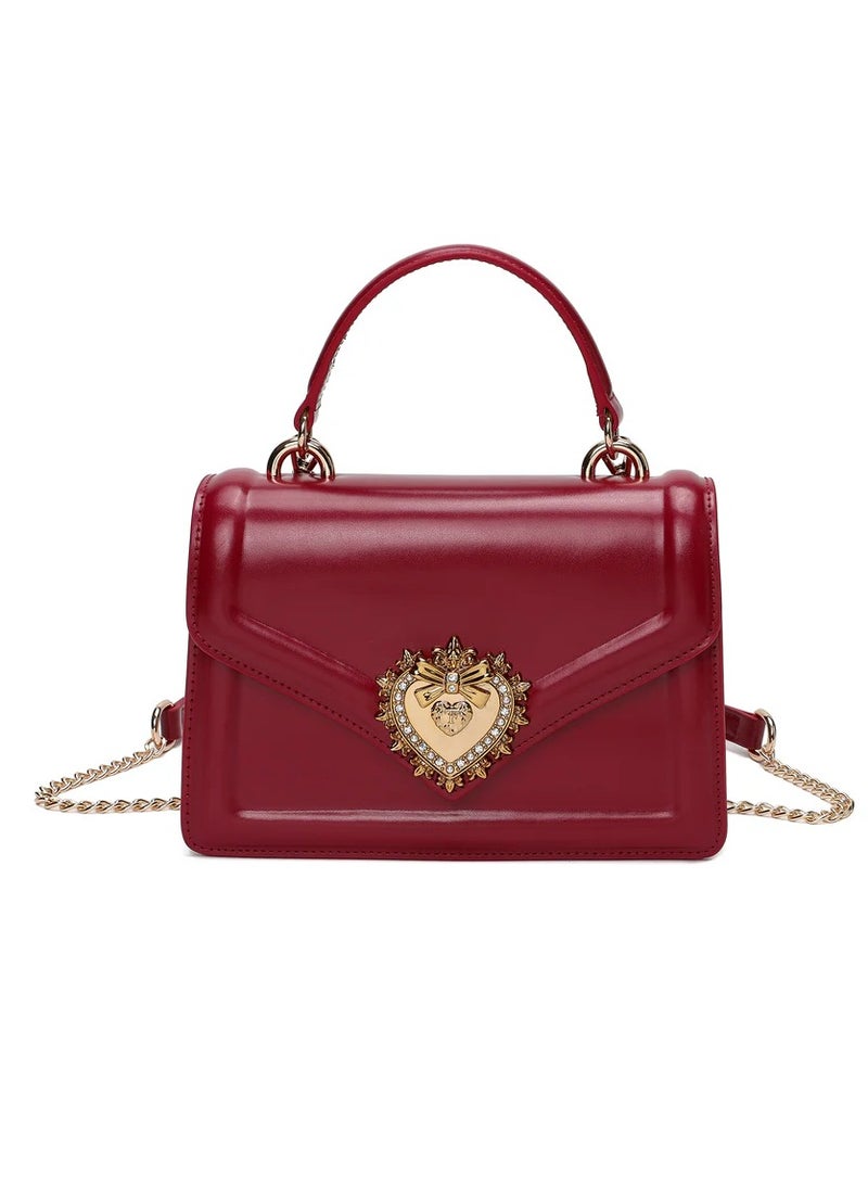 D&G D&G Devotion Medium Shiny Leather Bag, Women's Tote Bag, Women's Hand Bag, Women's Shoulder Bag, Women's Cross Body Bag, Glossy-Red-20cm - Image 1