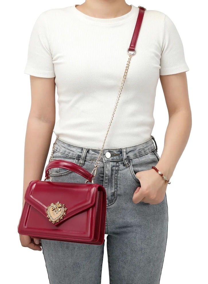 D&G D&G Devotion Medium Shiny Leather Bag, Women's Tote Bag, Women's Hand Bag, Women's Shoulder Bag, Women's Cross Body Bag, Glossy-Red-20cm - Image 2