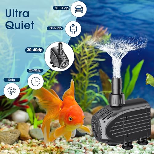 NFESOLAR Submersible Pump, 400GPH Ultra Quiet Submersible Water Pump with Dry Burning Protection 8ft High Lift for Fountains, Hydroponics, Ponds, Aquariums & More KF205 - Image 3