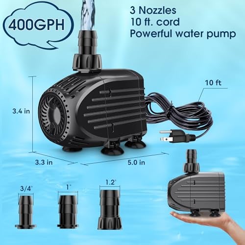 NFESOLAR Submersible Pump, 400GPH Ultra Quiet Submersible Water Pump with Dry Burning Protection 8ft High Lift for Fountains, Hydroponics, Ponds, Aquariums & More KF205 - Image 2