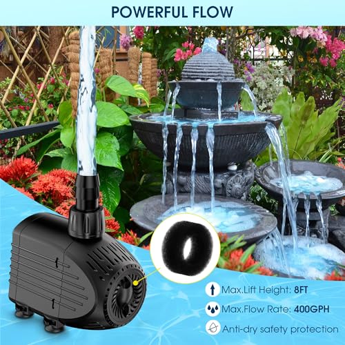 NFESOLAR Submersible Pump, 400GPH Ultra Quiet Submersible Water Pump with Dry Burning Protection 8ft High Lift for Fountains, Hydroponics, Ponds, Aquariums & More KF205 - Image 4