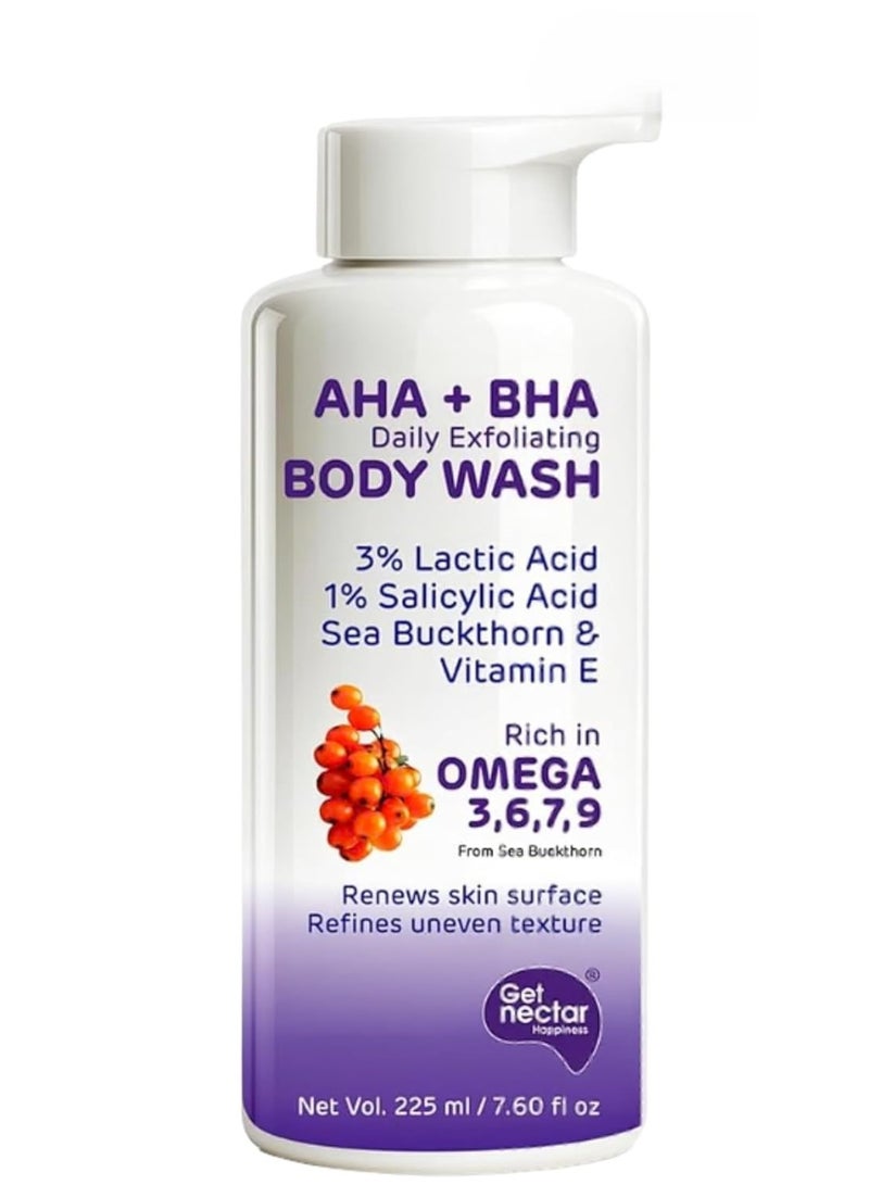 Get Nectar Happiness غسول الجسم "Nectar Happiness" بتركيبة AHA-BHA | يحتوي على 4% من المكونات النشطة (3% حمض اللاكتيك + 1% حمض الساليسيليك) | غني بأوميغا 3 و6 و7 و9 | غسول مقشر للجسم يعالج التصبغات (الاسمرار) وحب الشباب ويمنح بشرة ناعمة ومشرقة | خالٍ من الكبريتات والبارابين | مناسب للرجال والنساء | 225 مل (عبوة من قطعتين) - Image 2