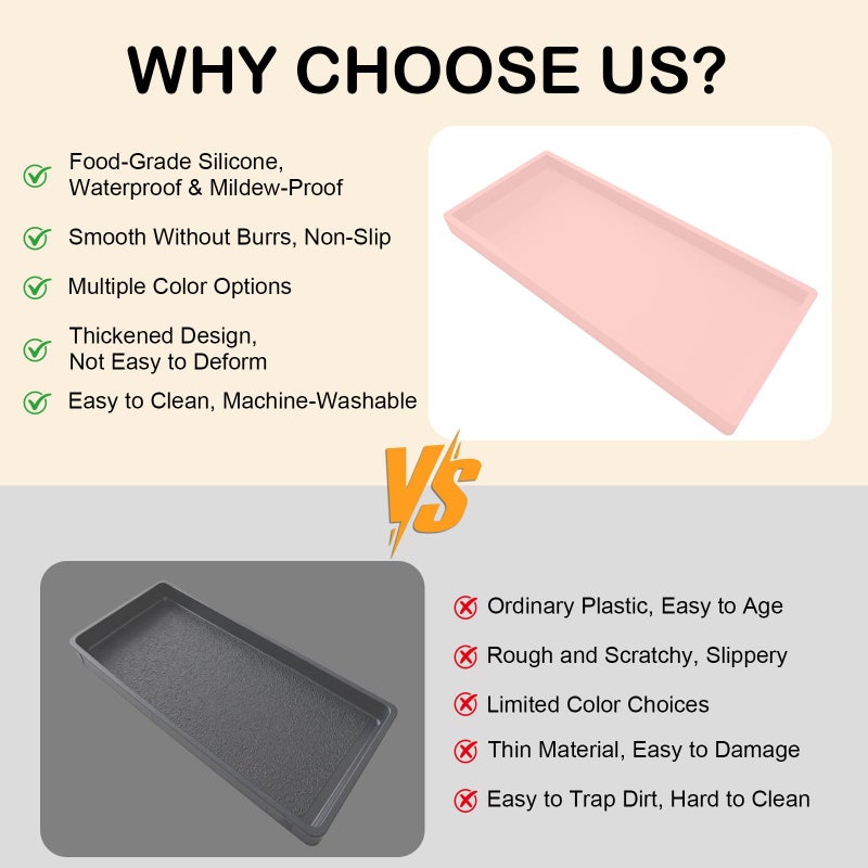 BLESWIN Bathroom Vanity Tray, Silicone 11.8 x 5 Inch Bathroom Counter Tray Decor, Extra-Large Bathroom Trays Holders and Organizers for Toilet Top, Dresser, Waterproof Decorative Tray, Pink - Image 5