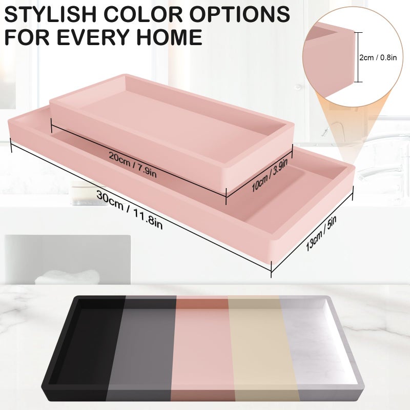 BLESWIN Bathroom Vanity Tray, Silicone 11.8 x 5 Inch Bathroom Counter Tray Decor, Extra-Large Bathroom Trays Holders and Organizers for Toilet Top, Dresser, Waterproof Decorative Tray, Pink - Image 3
