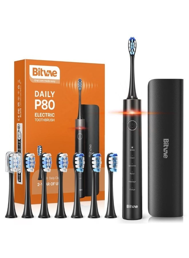 Bitvae فرشاة أسنان فوق صوتية Bitvae P80 مع 8 رؤوس ، مستشعر ضغط ، مؤقت ، إلخ.. ومعقم فرشاة الأسنان UV مع حامل | معقم فرشاة الأسنان الكهربائية واليدوية UV-C | منظف فرشاة الأسنان القابل لإعادة الشحن والمثبت على الحائط مع نظام تجفيف الهواء | شاشة LED | مجموعة علبة نظافة صديقة للسفر USB-C - Image 2