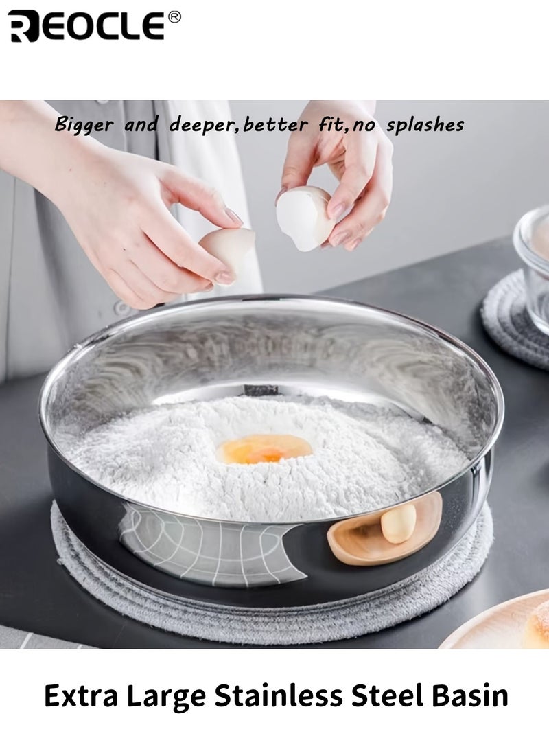 REOCLE Stainless Steel Deep Vegetable Washing Basin Extra Large Capacity Kitchen Sink Colander Pot for Washing Draining and Food Preparation - Image 1