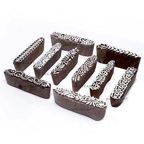 Hashcart | Set of 10 | Handcarved Wooden Finger Shaped Blocks for Henna Mehendi, Wooden Blocks for Block Printing Stamps, Saree Border Clay Pottery Tattoo - Image 1