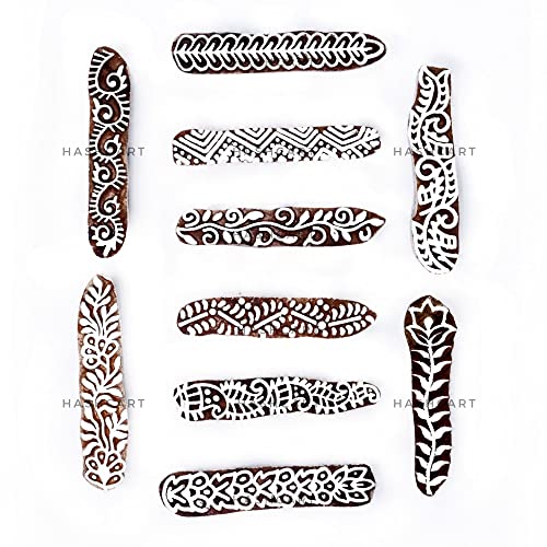 Hashcart | Set of 10 | Handcarved Wooden Finger Shaped Blocks for Henna Mehendi, Wooden Blocks for Block Printing Stamps, Saree Border Clay Pottery Tattoo - Image 2