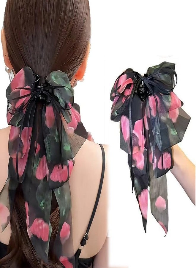 Melodio New Forest-Inspired Rose Ponytail Clip - French Romantic Floral Hair Accessory with Flowing Ribbon, Elegant Back Bun Hair Clip for Women, High-End Hair Decor (Type A) - Image 1