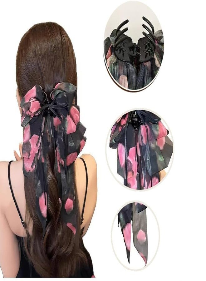 Melodio New Forest-Inspired Rose Ponytail Clip - French Romantic Floral Hair Accessory with Flowing Ribbon, Elegant Back Bun Hair Clip for Women, High-End Hair Decor (Type A) - Image 2
