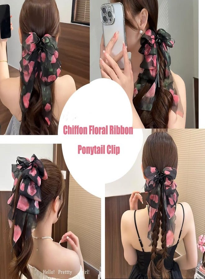 Melodio New Forest-Inspired Rose Ponytail Clip - French Romantic Floral Hair Accessory with Flowing Ribbon, Elegant Back Bun Hair Clip for Women, High-End Hair Decor (Type A) - Image 3