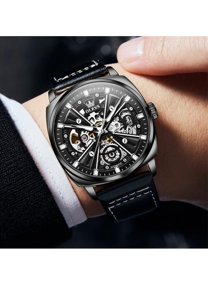 OLEVS Men's Hollow Mechanical Fashion Leather Watch 6685 - Image 2