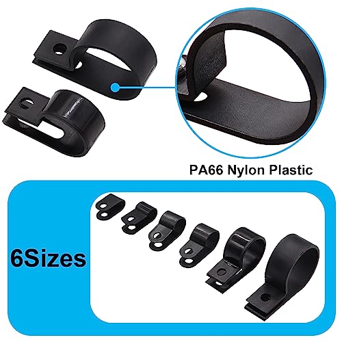 TWTADE 306PCS Black Cable Clamps Nylon Plastic R-Type 6 Sizes 3/16'' 1/4'' 3/8'' 1/2'' 3/4'' 1'' Cable Mounting Wire Clips Assortment Kit with Screws for Wire Management H-049 - Image 3