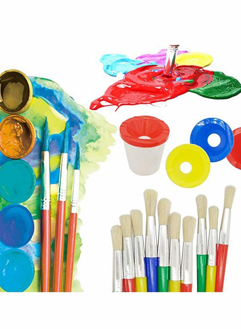 SOLARAE Water Based Paints Paint Brushes for Children 4 Pieces Spill Proof Paint Cups and Paint Brushes for Kids Assorted Colored Children's Paintbrushes Colored Children's Paintbrushes - Image 4