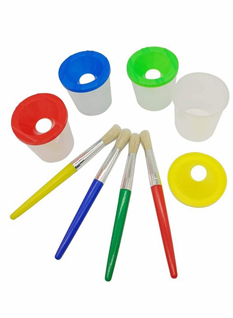 SOLARAE Water Based Paints Paint Brushes for Children 4 Pieces Spill Proof Paint Cups and Paint Brushes for Kids Assorted Colored Children's Paintbrushes Colored Children's Paintbrushes - Image 3