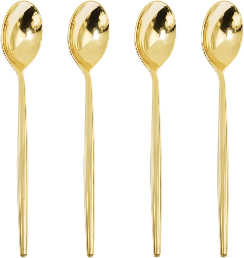 U-QE UQE 180Pcs Gold Plastic Spoons Disposable Heavy Duty Plastic Spoons Heavyweight Plastic Spoons Gold Plastic Silverware Perfect For New Year PartiesWeddings and Other Daily Events 