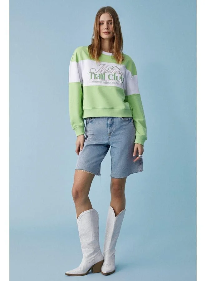Ethiquet PAYNE Women's Crew Neck Oversize White / Pistachio Green Sweatshirt.