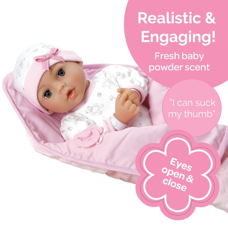 Adora مجموعة دمى التبني من أدورا، دمية طفل بطول 16 بوصة مع مجموعة كاملة من 9 قطع تشمل: مصاصة، سوار مستشفى، حفاضة والمزيد! هدية عيد ميلاد للأعمار 3+ - بيبي هوب - Image 3