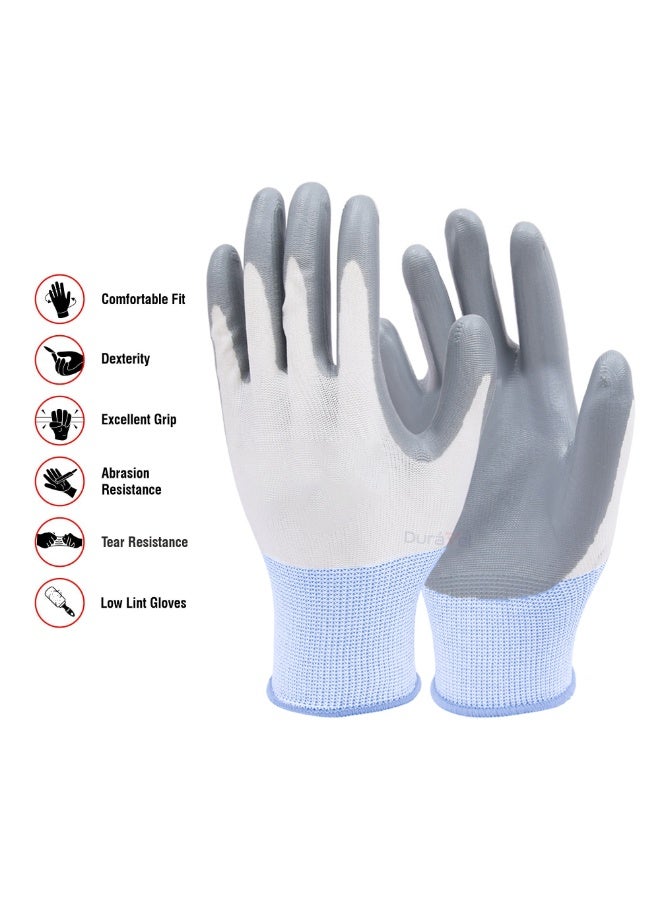 Duravel Nitrile Coated Work Gloves, White and Grey, Comfortable Fit, High Dexterity, Abrasion and Tear Resistant, Low Lint, Industrial Safety Gloves - Image 4