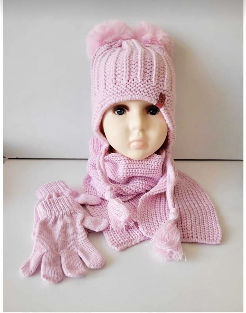 Kitti 1-4 Years Old Baby Girl & Child Scarf Beanie Gloves 3 Piece Set 