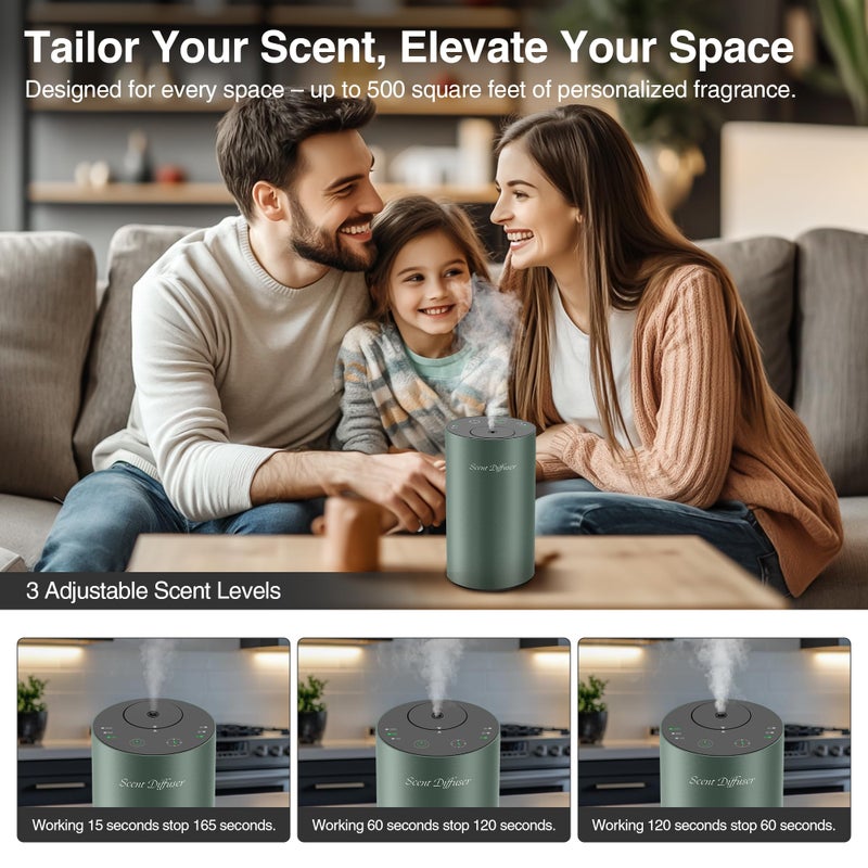EvCZen Waterless Essential Oil Diffuser Starter Kit - No Water Needed, Battery Operated Mini Scent Air Machine, Included 3x20ML Essential Oils, Portable Aromatherapy Diffuser for Home & Car & Office, Green - Image 3