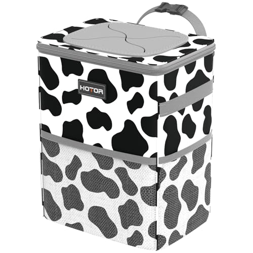 HOTOR Car Trash Can with Lid and Storage Pockets - 100% Leak-Proof Organizer, Waterproof Garbage Can, Multipurpose Trash Bin for Car, 2 Gallons, Cow - Image 1