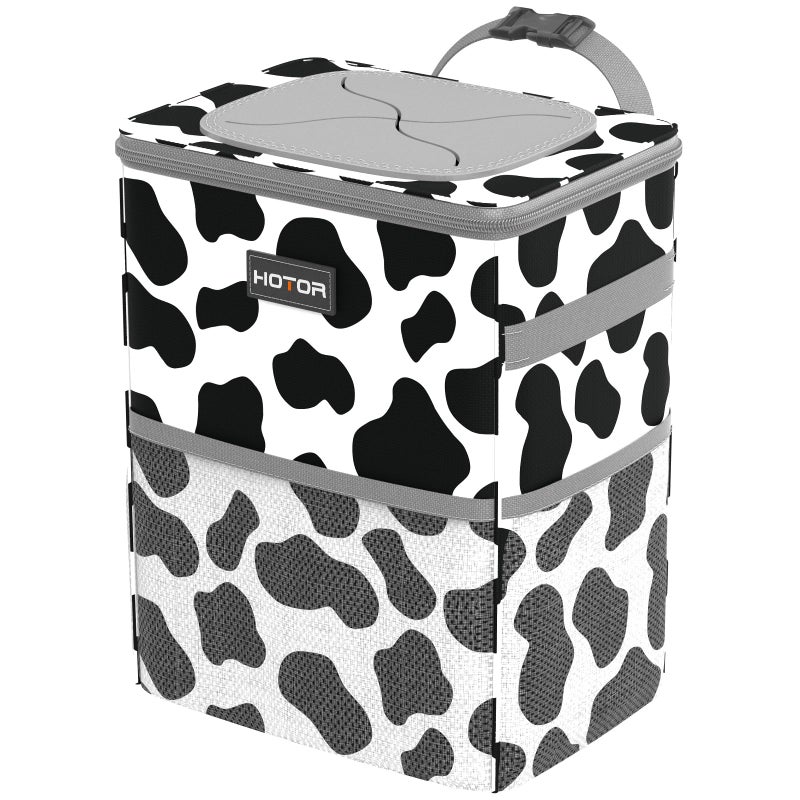 HOTOR Car Trash Can with Lid and Storage Pockets - 100% Leak-Proof Organizer, Waterproof Garbage Can, Multipurpose Trash Bin for Car, 2 Gallons, Cow - Image 5