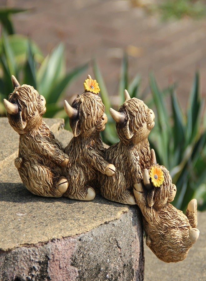 Leekung Highland Cow Statue Shelf Sitter,Family Ties 4pc Holding Together Figurine for Outdoor Table Bookshelf Desk Step Edge Decor,Symbol Loyalty Friendship Team Togetherness Spirit - Image 5