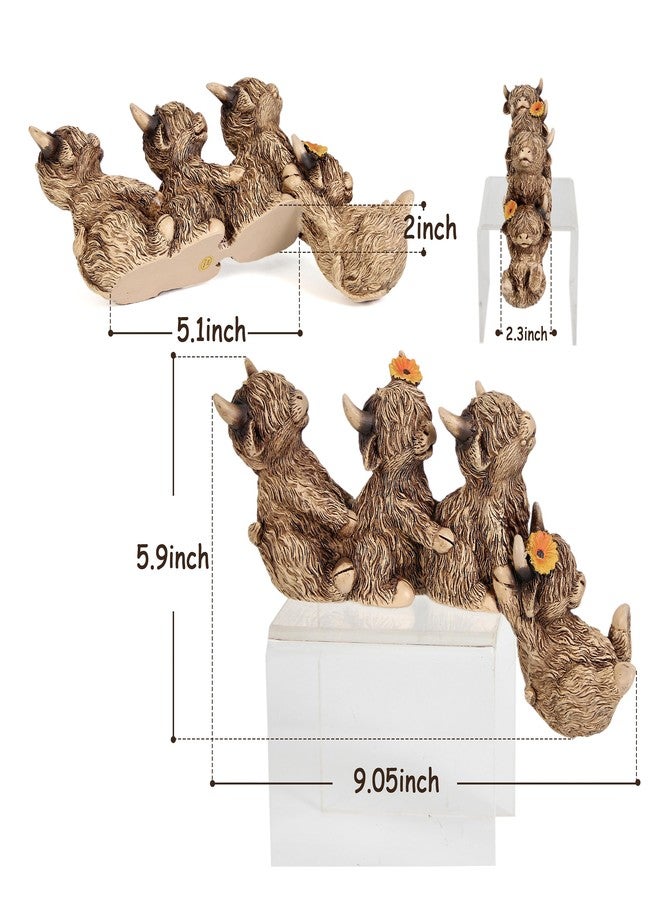 Leekung Highland Cow Statue Shelf Sitter,Family Ties 4pc Holding Together Figurine for Outdoor Table Bookshelf Desk Step Edge Decor,Symbol Loyalty Friendship Team Togetherness Spirit - Image 2