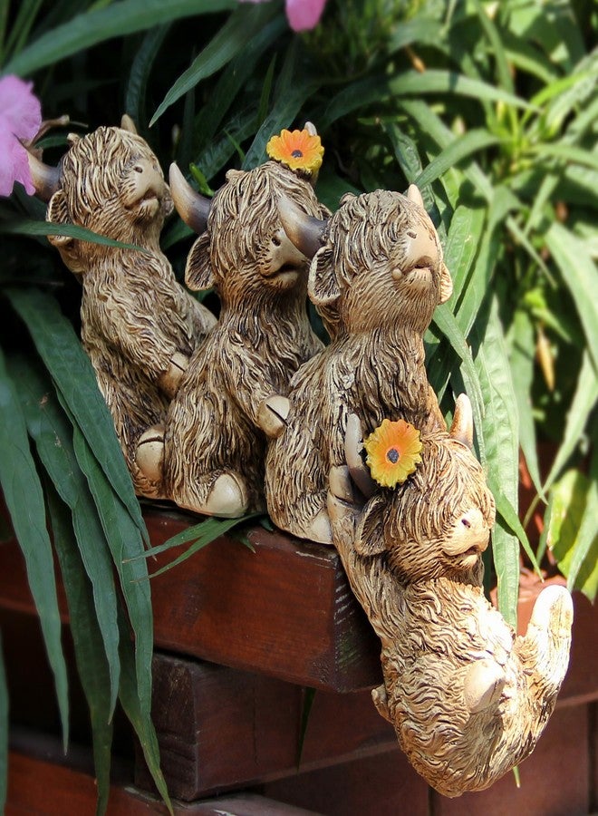 Leekung Highland Cow Statue Shelf Sitter,Family Ties 4pc Holding Together Figurine for Outdoor Table Bookshelf Desk Step Edge Decor,Symbol Loyalty Friendship Team Togetherness Spirit - Image 1