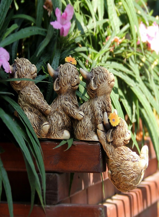 Leekung Highland Cow Statue Shelf Sitter,Family Ties 4pc Holding Together Figurine for Outdoor Table Bookshelf Desk Step Edge Decor,Symbol Loyalty Friendship Team Togetherness Spirit - Image 4
