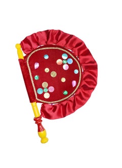 LUCKYMORDEN LUCKYMORDEN Cloth Hand Made Beautiful Hand Fan With Wooden Handle For Cool Air Home Decor And Travel Use Red colour  - Image 1