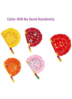 LUCKYMORDEN LUCKYMORDEN Cloth Hand Made Beautiful Hand Fan With Wooden Handle For Cool Air Home Decor And Travel Use Red colour  - Image 3