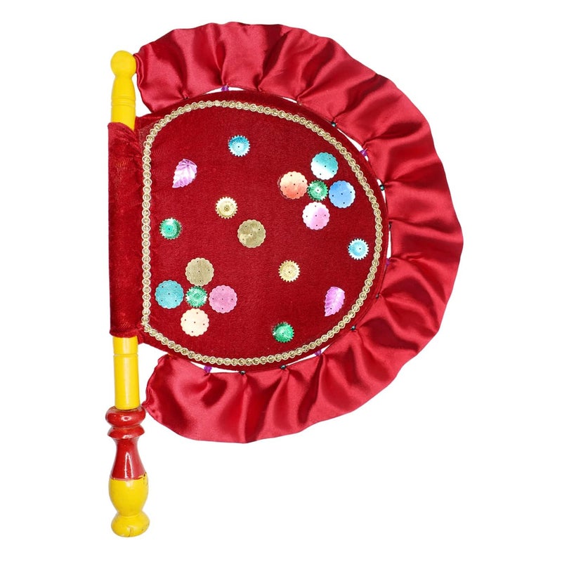 LUCKYMORDEN LUCKYMORDEN Cloth Hand Made Beautiful Hand Fan With Wooden Handle For Cool Air Home Decor And Travel Use Red colour  - Image 4