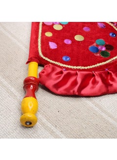 LUCKYMORDEN LUCKYMORDEN Cloth Hand Made Beautiful Hand Fan With Wooden Handle For Cool Air Home Decor And Travel Use Red colour  - Image 5