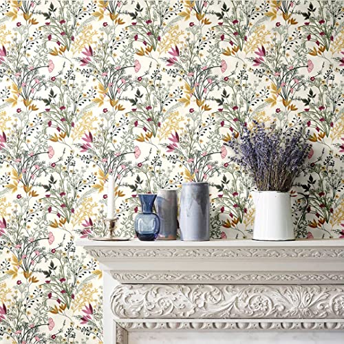 Blooming Wall DPYC06 Boho Botanical Leaves and Flowers Textured Peel and Stick Wallpaper SelfAdhesive Prepasted Wallpaper Wall Dcor - Image 3
