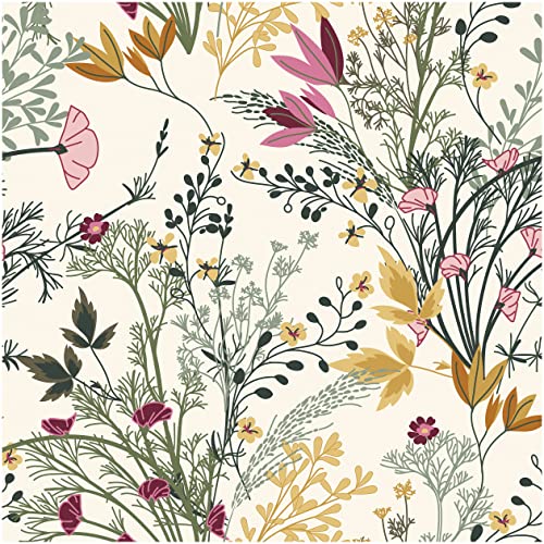 Blooming Wall DPYC06 Boho Botanical Leaves and Flowers Textured Peel and Stick Wallpaper SelfAdhesive Prepasted Wallpaper Wall Dcor - Image 1