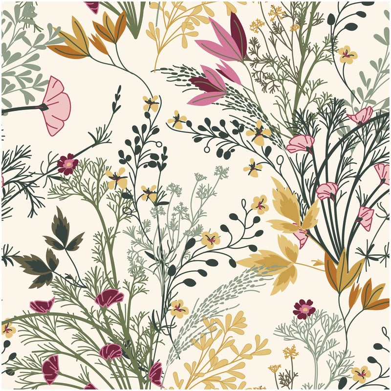 Blooming Wall DPYC06 Boho Botanical Leaves and Flowers Textured Peel and Stick Wallpaper SelfAdhesive Prepasted Wallpaper Wall Dcor - Image 2