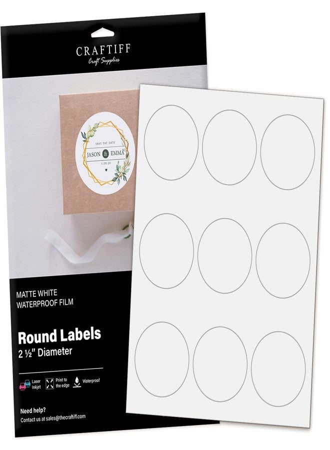 Craftiff Round Labels Stickers 2.5" inches Printable Vinyl Waterproof Matte White Sticker Paper, 135 Customizable Labels Compatible with 22562 - Image 1