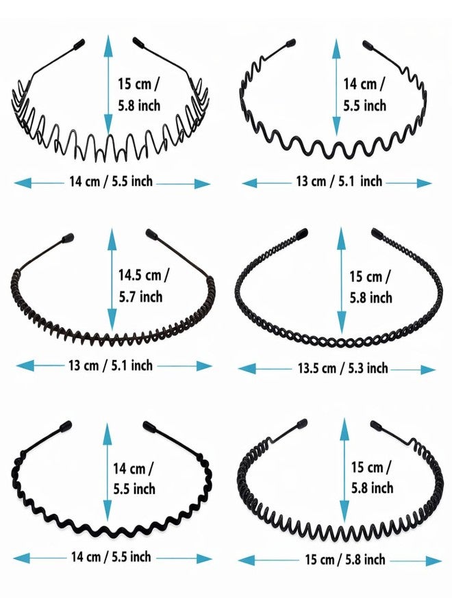 KLNEEDS Black Metal Hair Band for Men - 6 Pcs Thin Wavy Non-Slip Adjustable Headbands for Women & Boys, Sports, Gym, Yoga, Running & Face Wash - Image 4