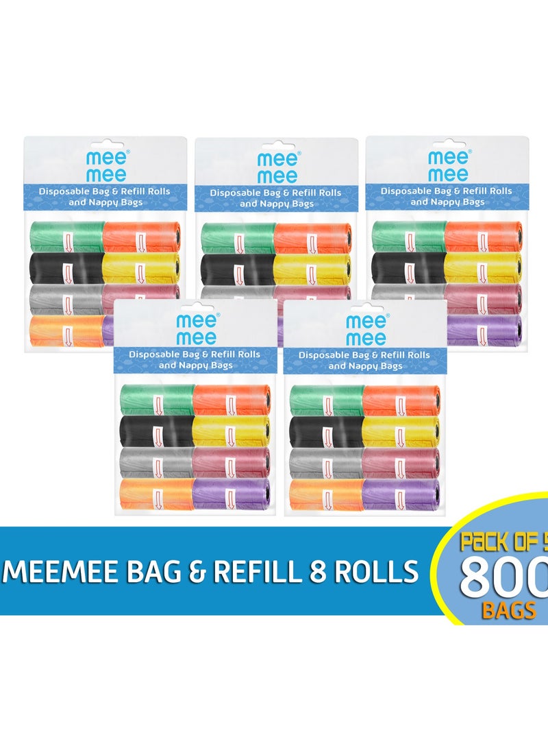 mee mee Mee Mee Bag and Refill 8 Rolls Pack of 5, 800 Bags, Baby Nappy bag  - Image 2