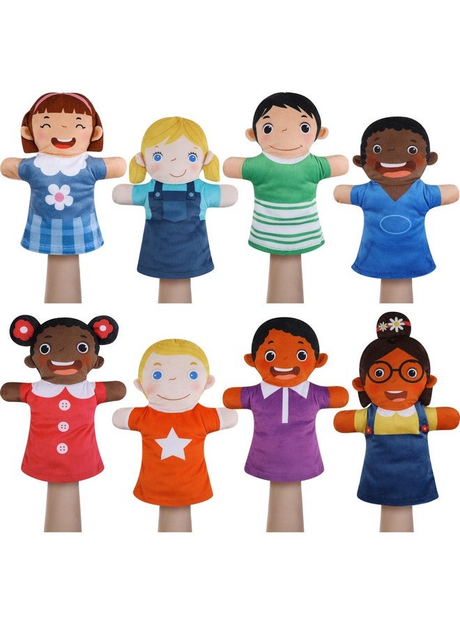Poen مجموعة دمى يدوية من 8 قطع للأطفال - دمى يدوية متعددة الثقافات - دمى ناعمة من الفرو لتعلم الأطفال والتفاعل - مناسبة للمنزل ورياض الأطفال والمدرسة والفصول الدراسية ولعب الأدوار وعروض مسرح الفانتوسيني (ابتسامة) - Image 1