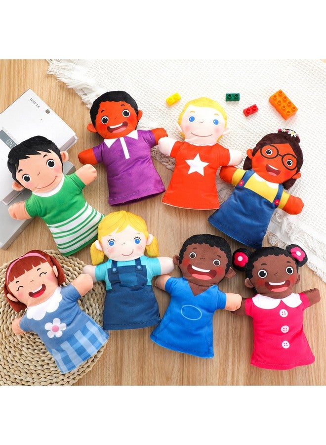 Poen مجموعة دمى يدوية من 8 قطع للأطفال - دمى يدوية متعددة الثقافات - دمى ناعمة من الفرو لتعلم الأطفال والتفاعل - مناسبة للمنزل ورياض الأطفال والمدرسة والفصول الدراسية ولعب الأدوار وعروض مسرح الفانتوسيني (ابتسامة) - Image 4
